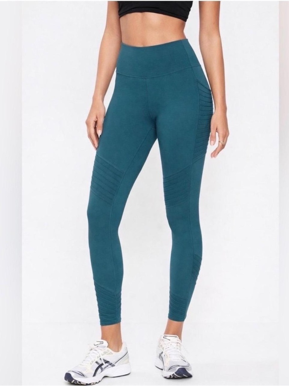 Athleta Women’s Stash Pocket High Rise Powervita Moto Teal Leggings Size S